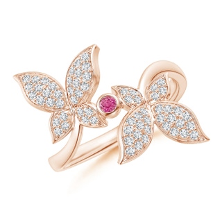 2mm AAA Pink Sapphire and Diamond Double Butterfly Ring in Rose Gold