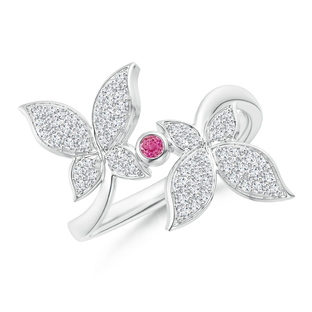 2mm AAA Pink Sapphire and Diamond Double Butterfly Ring in White Gold