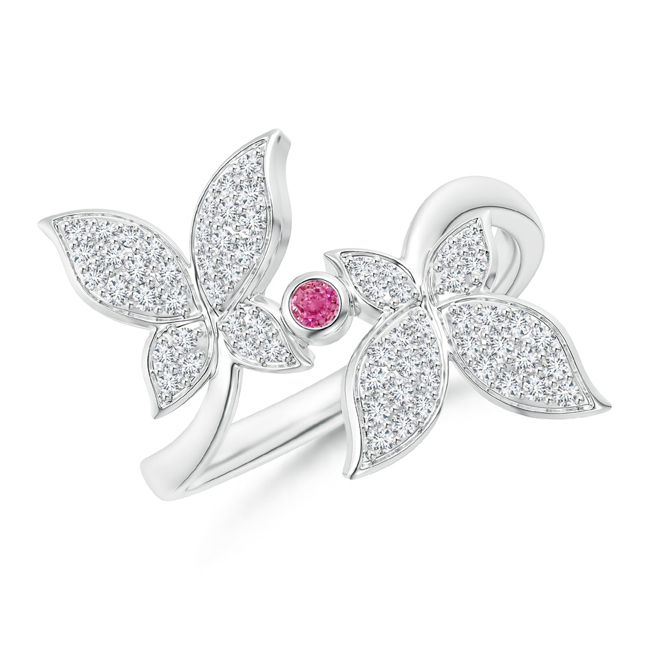 2mm AAA Pink Sapphire and Diamond Double Butterfly Ring in White Gold 