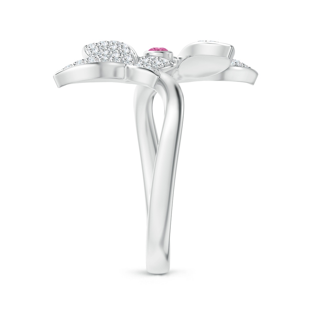 2mm AAA Pink Sapphire and Diamond Double Butterfly Ring in White Gold Side-2