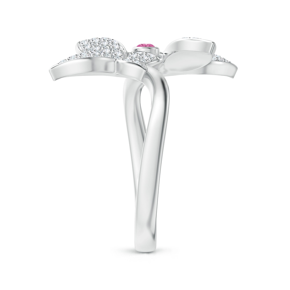 2mm AAA Pink Sapphire and Diamond Double Butterfly Ring in White Gold side-2