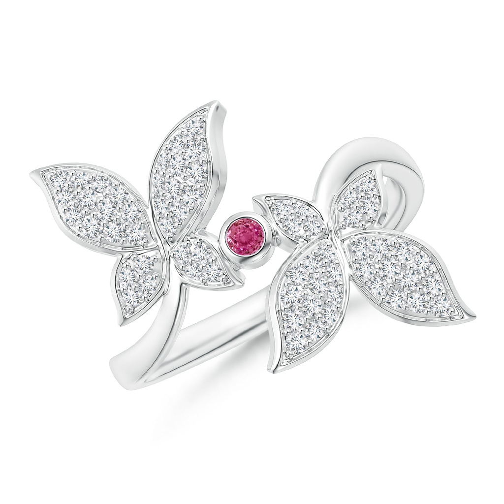2mm AAAA Pink Sapphire and Diamond Double Butterfly Ring in White Gold