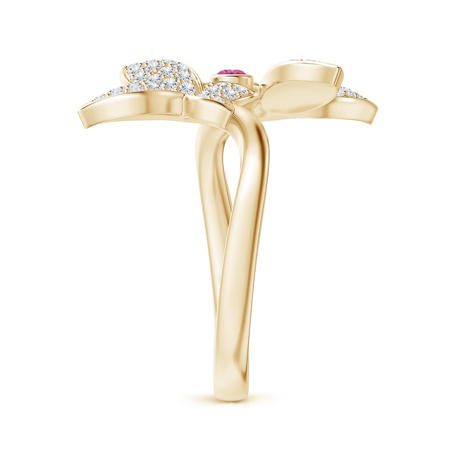 2mm AAAA Pink Sapphire and Diamond Double Butterfly Ring in Yellow Gold side-2