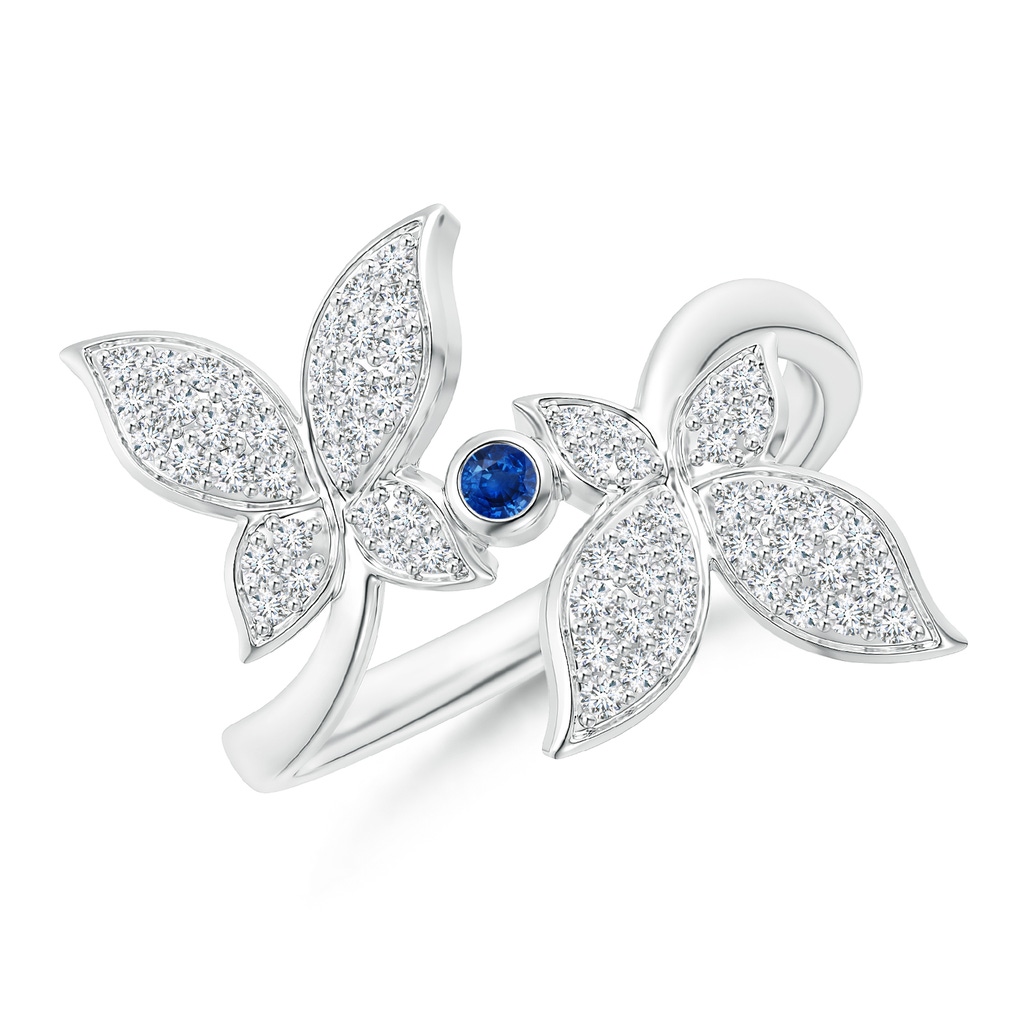 2mm AAA Sapphire and Diamond Double Butterfly Ring in White Gold