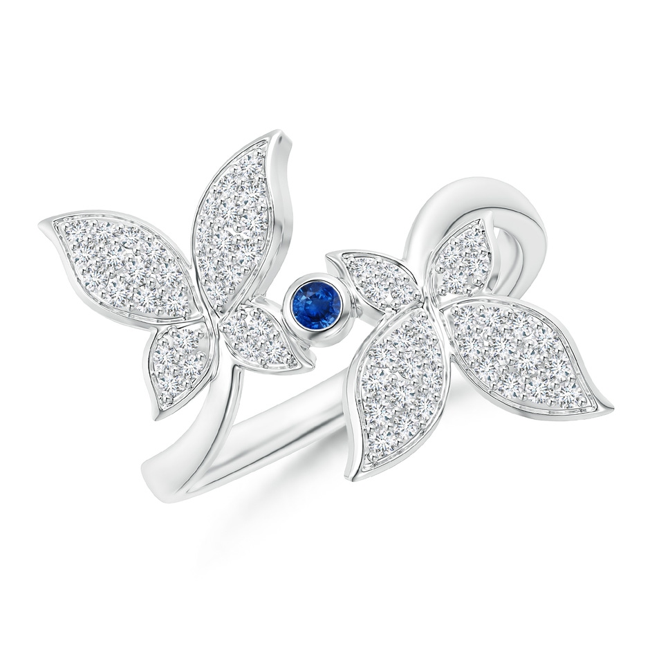 2mm AAA Sapphire and Diamond Double Butterfly Ring in White Gold 