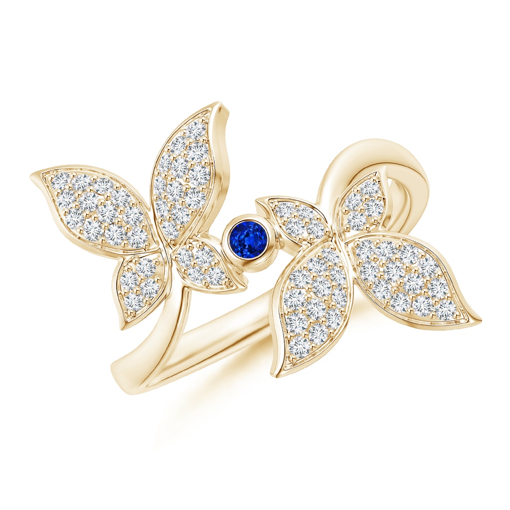 2mm AAAA Sapphire and Diamond Double Butterfly Ring in Yellow Gold