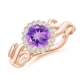 6mm A Vintage Inspired Amethyst Flower and Vine Ring in 10K Rose Gold