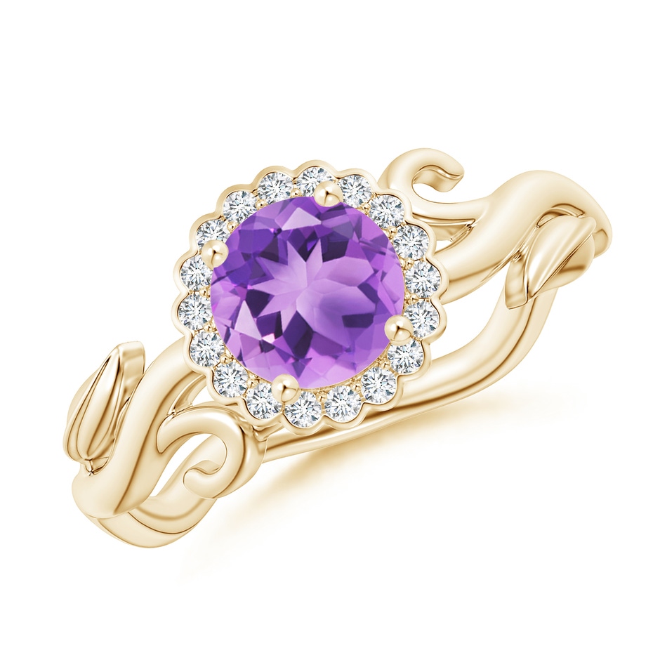 6mm A Vintage Inspired Amethyst Flower and Vine Ring in Yellow Gold 