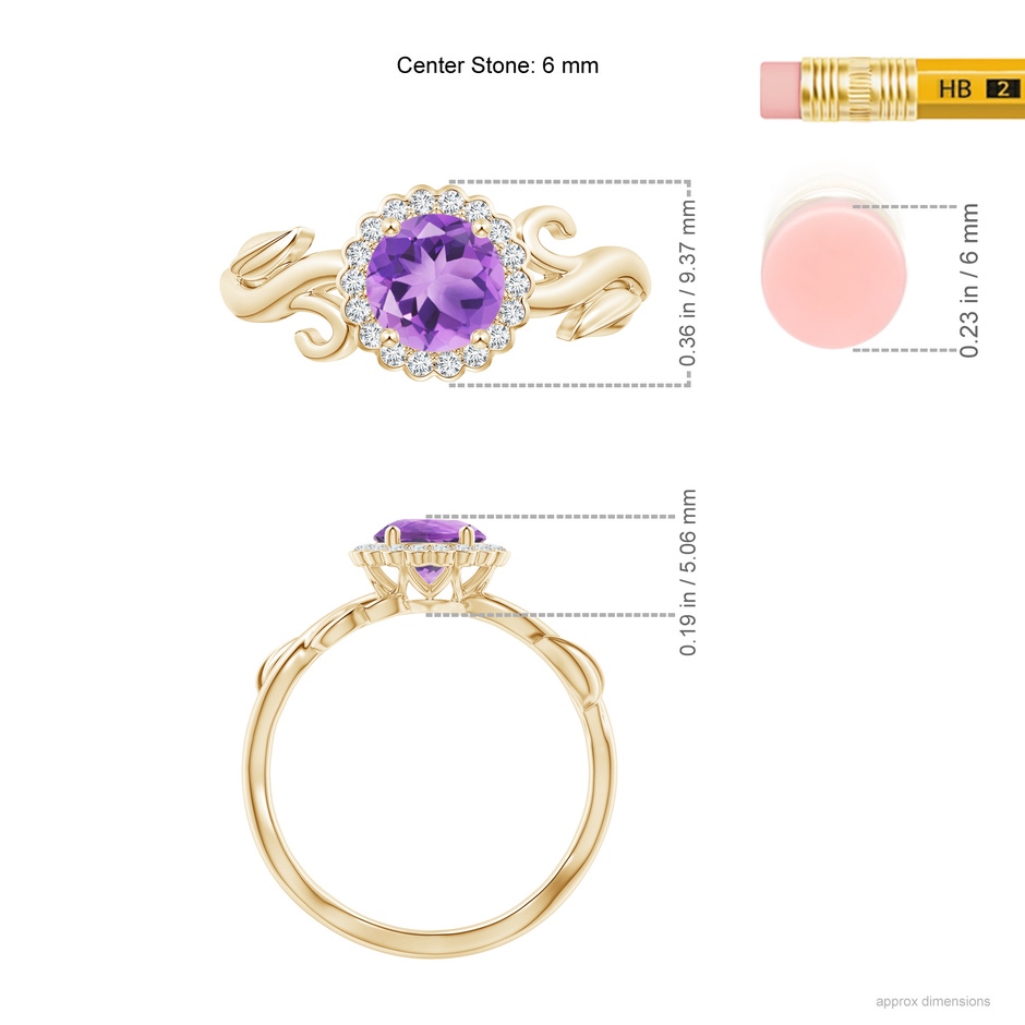 6mm A Vintage Inspired Amethyst Flower and Vine Ring in Yellow Gold ruler