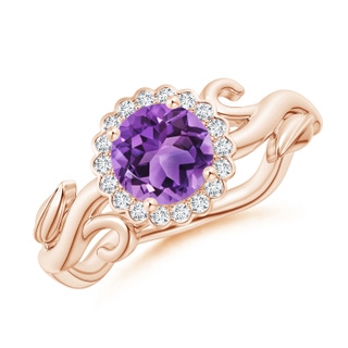 6mm AA Vintage Inspired Amethyst Flower and Vine Ring in Rose Gold