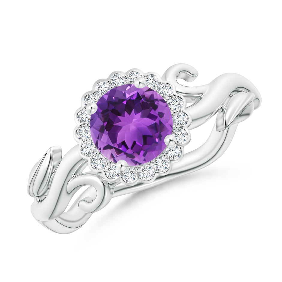 6mm AAA Vintage Inspired Amethyst Flower and Vine Ring in White Gold 