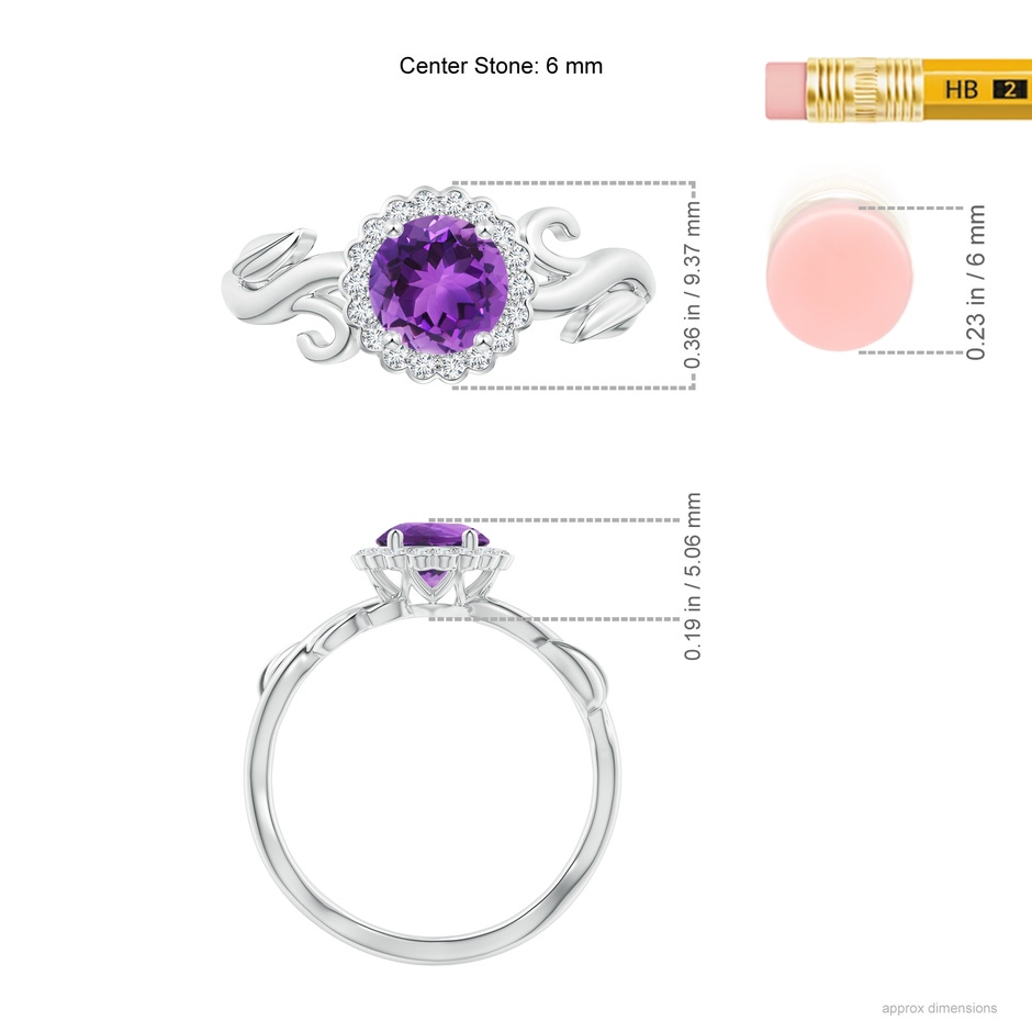 6mm AAA Vintage Inspired Amethyst Flower and Vine Ring in White Gold ruler