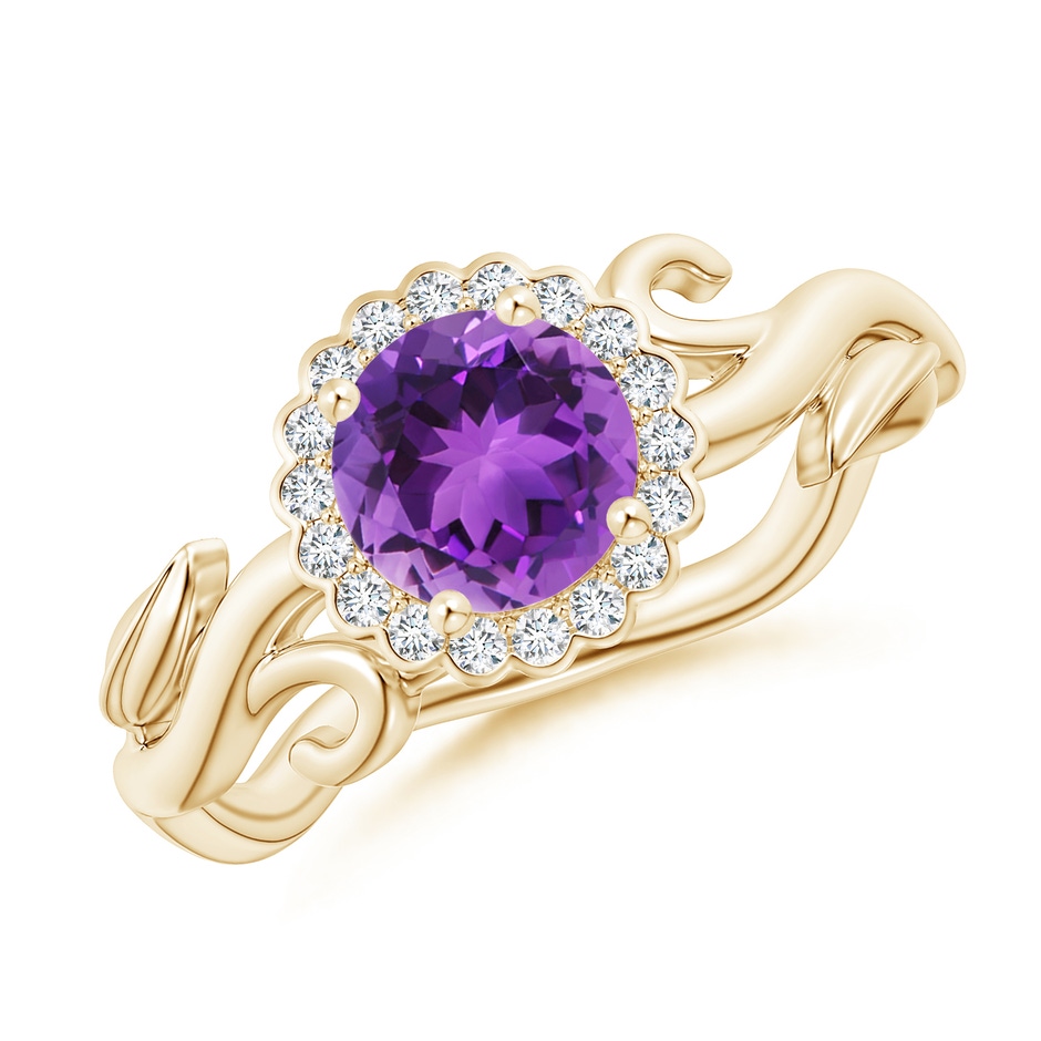 6mm AAA Vintage Inspired Amethyst Flower and Vine Ring in Yellow Gold 