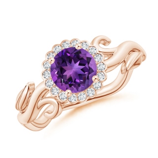 6mm AAAA Vintage Inspired Amethyst Flower and Vine Ring in Rose Gold