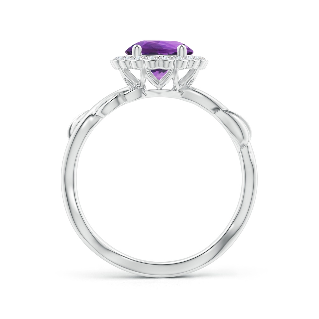 7mm AAA Vintage Inspired Amethyst Flower and Vine Ring in White Gold Side-1