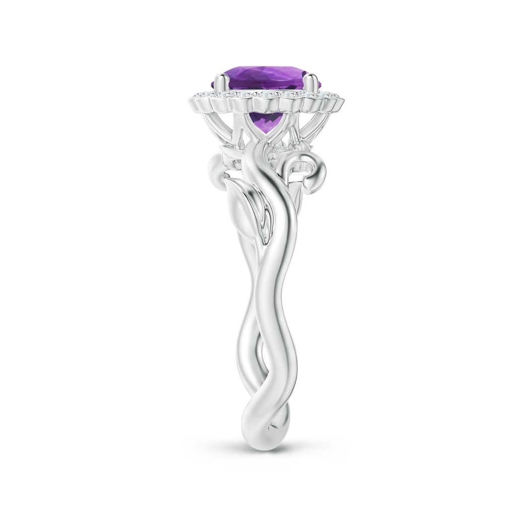 7mm AAA Vintage Inspired Amethyst Flower and Vine Ring in White Gold Side-2