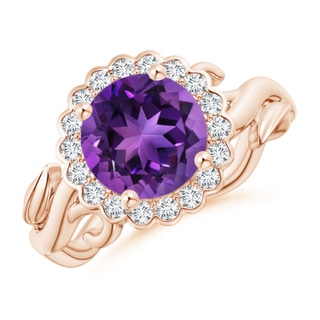 8mm AAAA Vintage Inspired Amethyst Flower and Vine Ring in Rose Gold