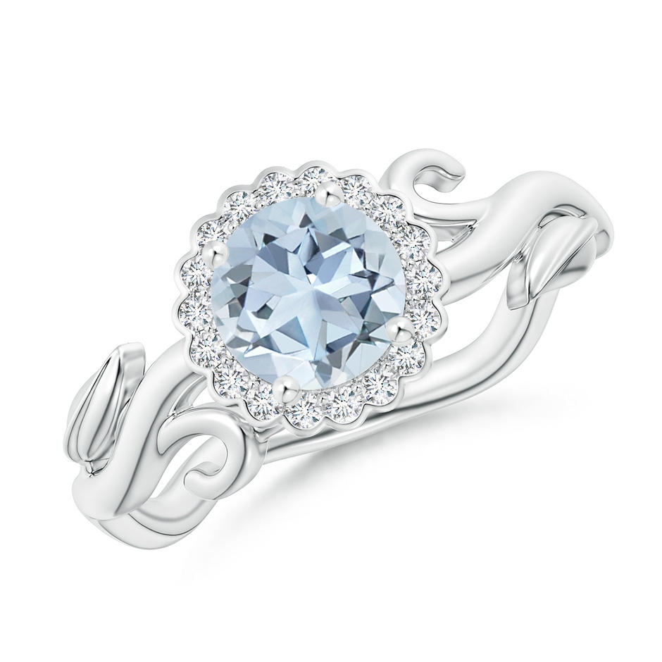 6mm A Vintage Inspired Aquamarine Flower and Vine Ring in White Gold 