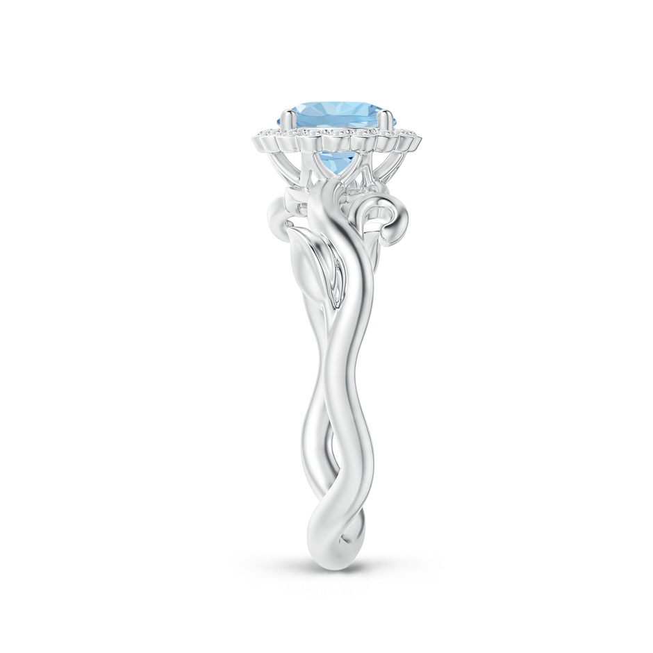 6mm AAA Vintage Inspired Aquamarine Flower and Vine Ring in White Gold Side-2