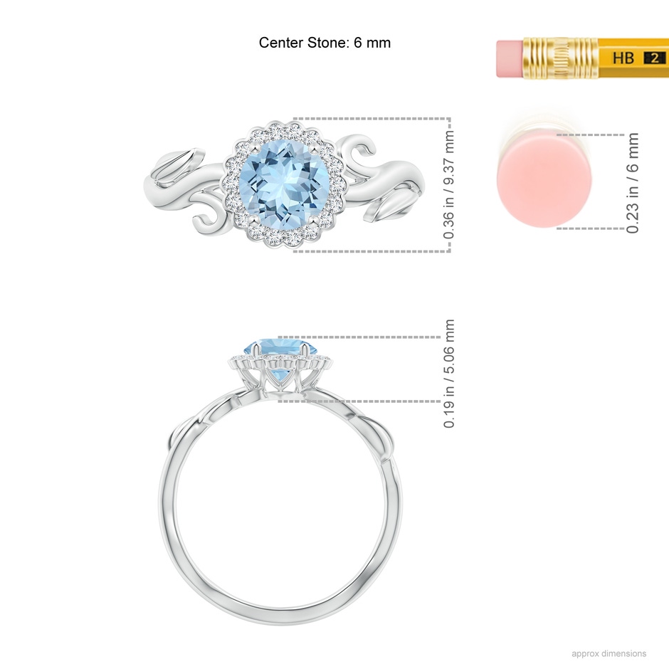 6mm AAA Vintage Inspired Aquamarine Flower and Vine Ring in White Gold Ruler