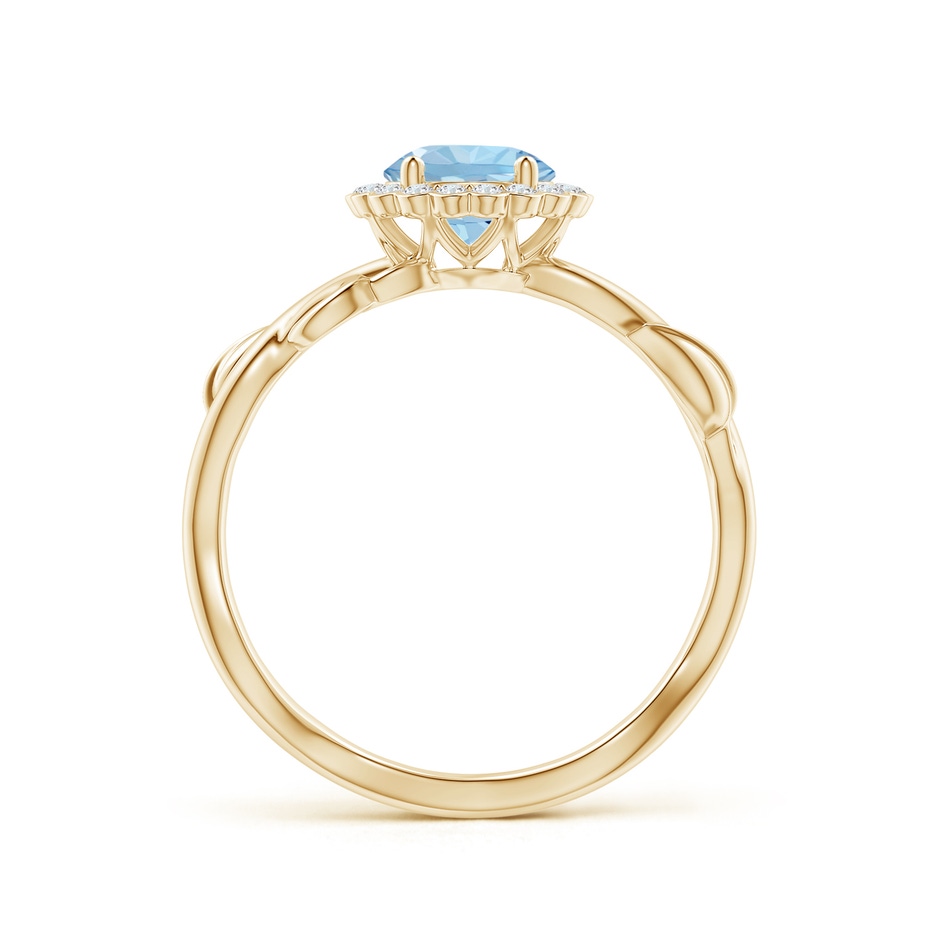 6mm AAA Vintage Inspired Aquamarine Flower and Vine Ring in Yellow Gold Side-1