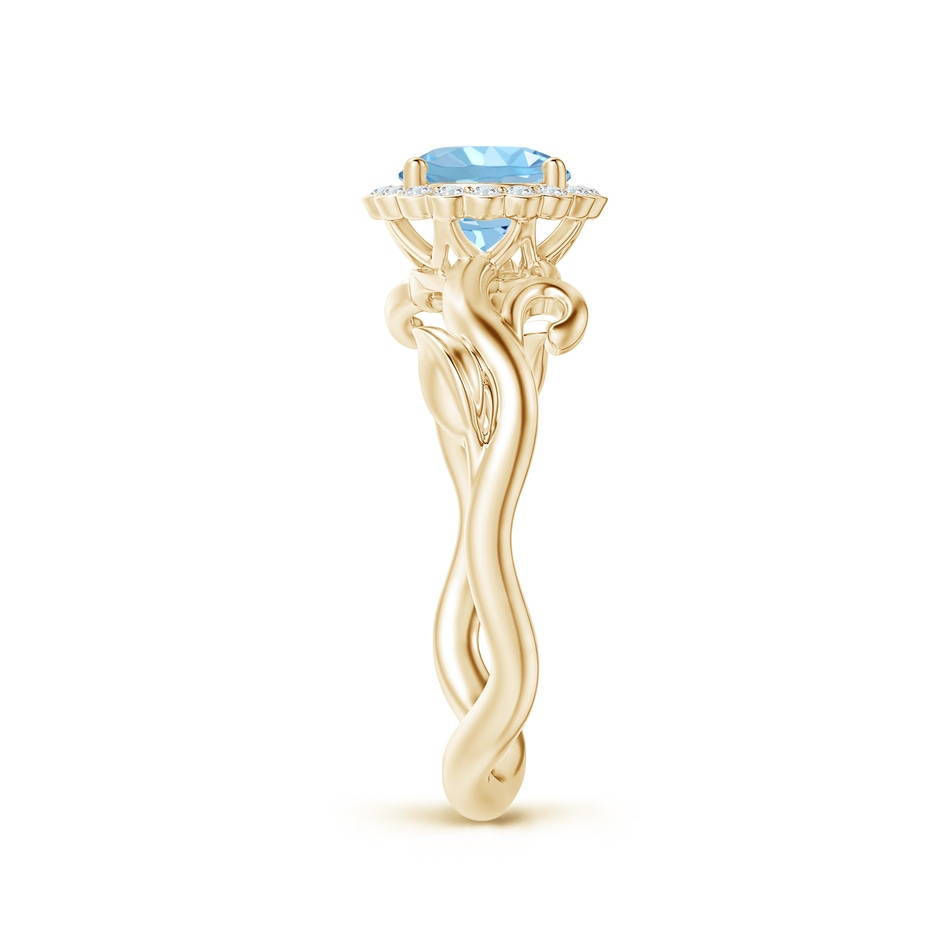 6mm AAAA Vintage Inspired Aquamarine Flower and Vine Ring in Yellow Gold side-2