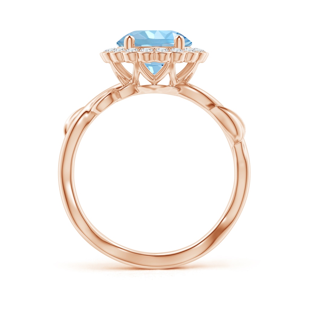 8mm AAAA Vintage Inspired Aquamarine Flower and Vine Ring in Rose Gold Side-1