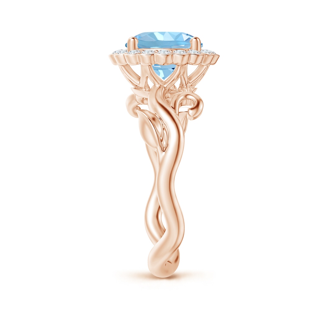 8mm AAAA Vintage Inspired Aquamarine Flower and Vine Ring in Rose Gold Side-2