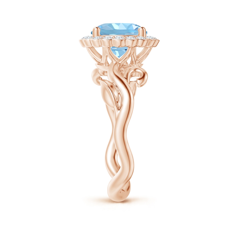 8mm AAAA Vintage Inspired Aquamarine Flower and Vine Ring in Rose Gold side-2