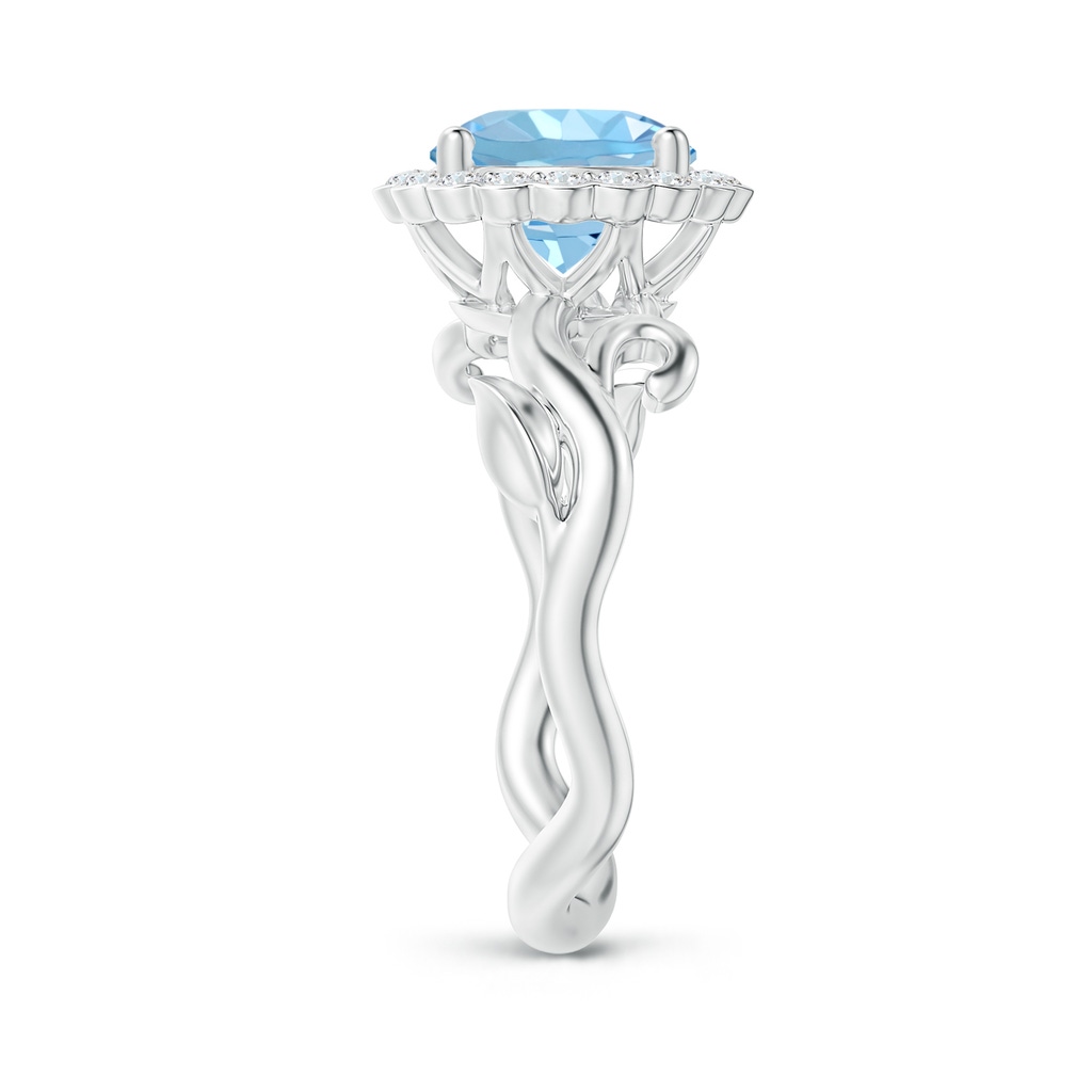 8mm AAAA Vintage Inspired Aquamarine Flower and Vine Ring in White Gold Side-2