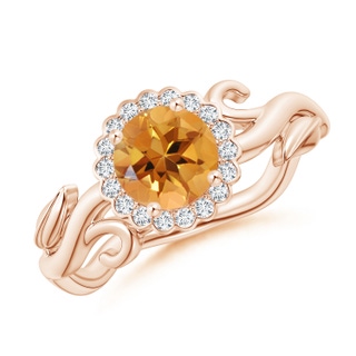 6mm AA Vintage Inspired Citrine Flower and Vine Ring in Rose Gold