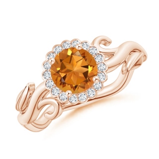 6mm AAA Vintage Inspired Citrine Flower and Vine Ring in Rose Gold