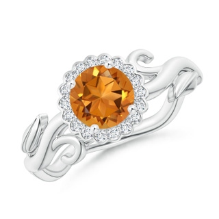 6mm AAA Vintage Inspired Citrine Flower and Vine Ring in White Gold