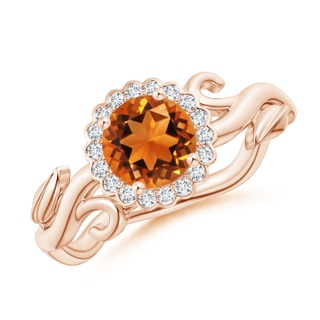 6mm AAAA Vintage Inspired Citrine Flower and Vine Ring in 10K Rose Gold