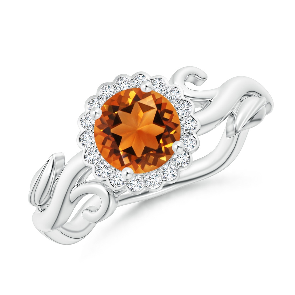 6mm AAAA Vintage Inspired Citrine Flower and Vine Ring in White Gold