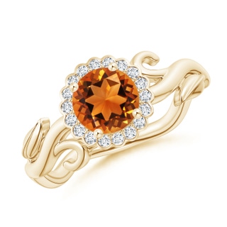 6mm AAAA Vintage Inspired Citrine Flower and Vine Ring in Yellow Gold