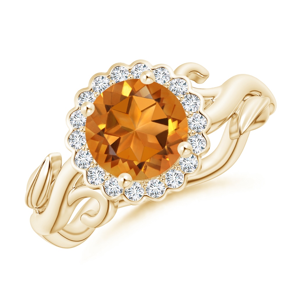 7mm AAA Vintage Inspired Citrine Flower and Vine Ring in 10K Yellow Gold 