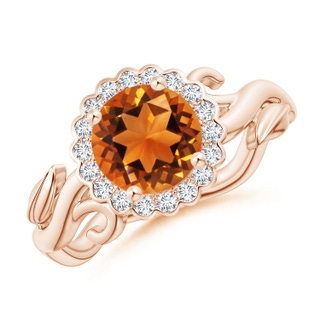 7mm AAAA Vintage Inspired Citrine Flower and Vine Ring in Rose Gold