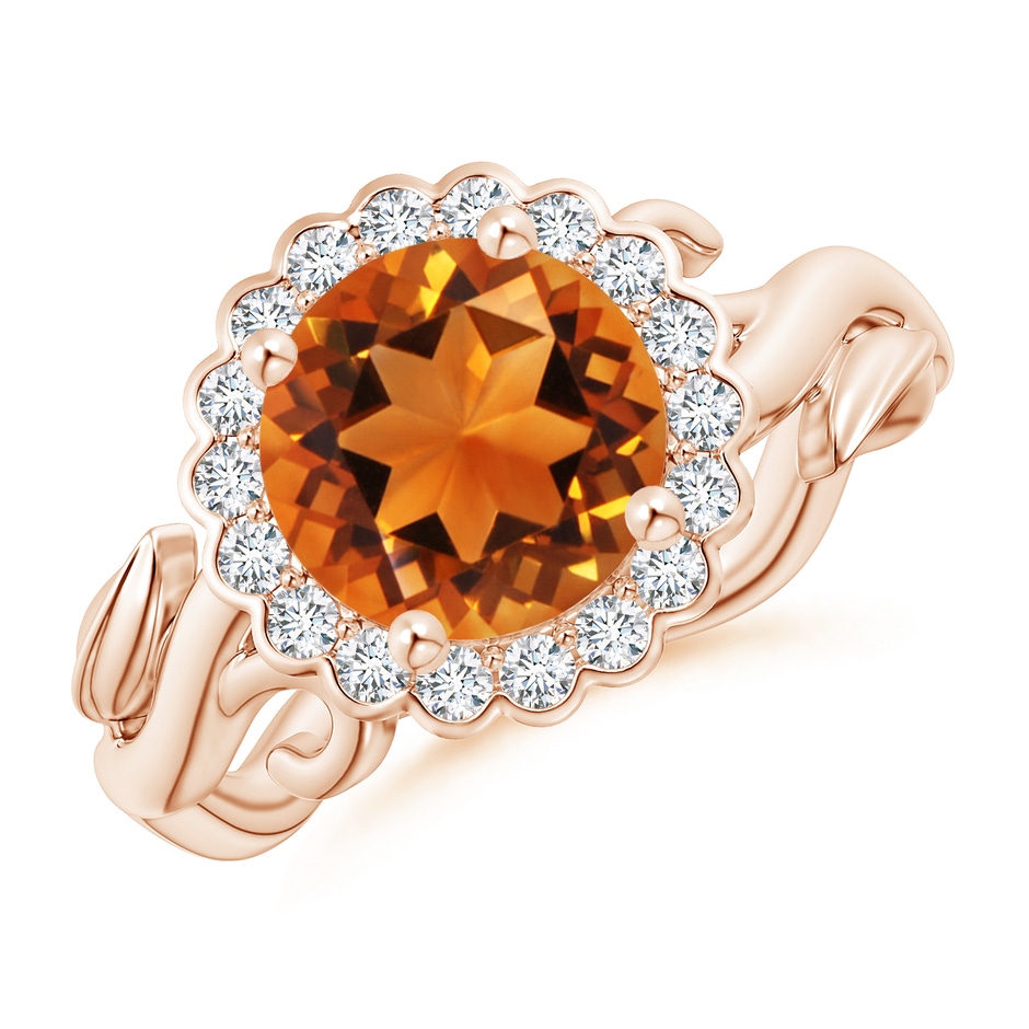 8mm AAAA Vintage Inspired Citrine Flower and Vine Ring in Rose Gold 