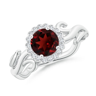 6mm AAA Vintage Inspired Garnet Flower and Vine Ring in White Gold