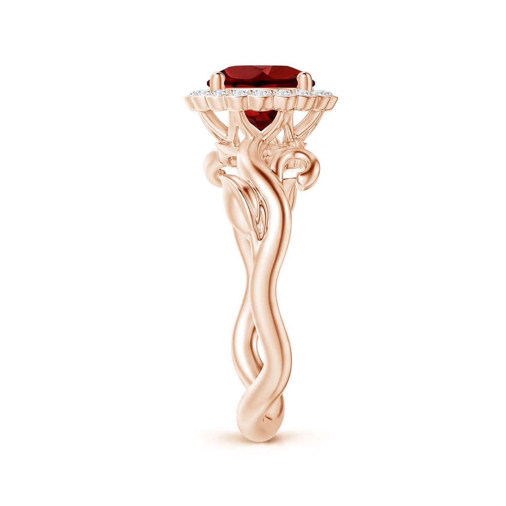 7mm AAAA Vintage Inspired Garnet Flower and Vine Ring in Rose Gold Side-2
