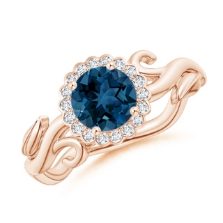 6mm AAA Vintage Inspired London Blue Topaz Flower and Vine Ring in Rose Gold