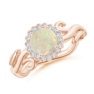 6mm AAA Vintage Inspired Opal Flower and Vine Ring in Rose Gold