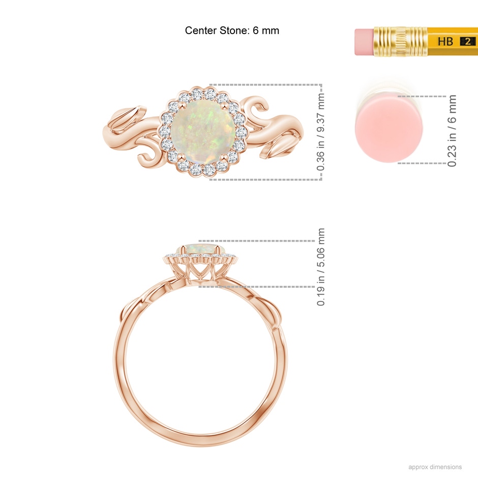 6mm AAA Vintage Inspired Opal Flower and Vine Ring in Rose Gold ruler