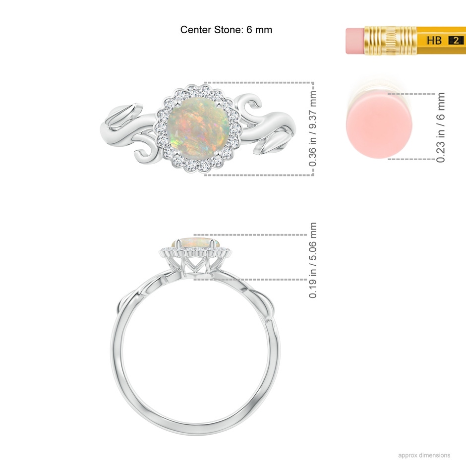 6mm AAAA Vintage Inspired Opal Flower and Vine Ring in White Gold ruler