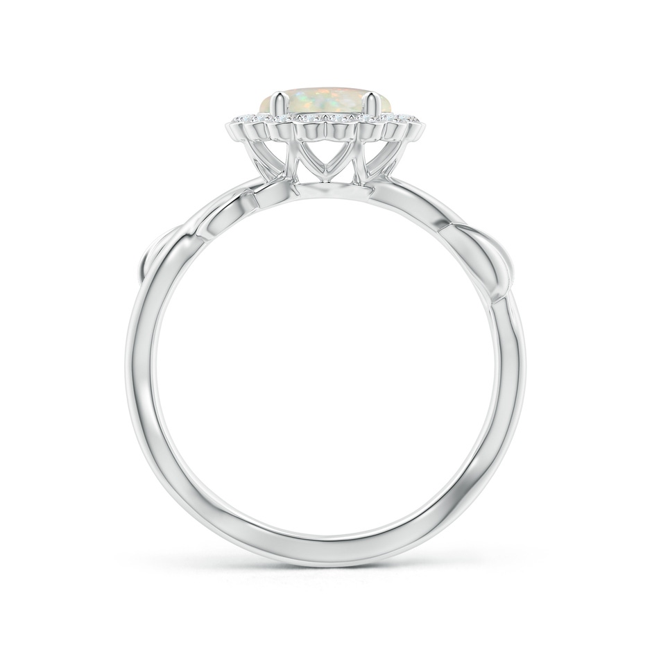 7mm AAA Vintage Inspired Opal Flower and Vine Ring in White Gold side-1