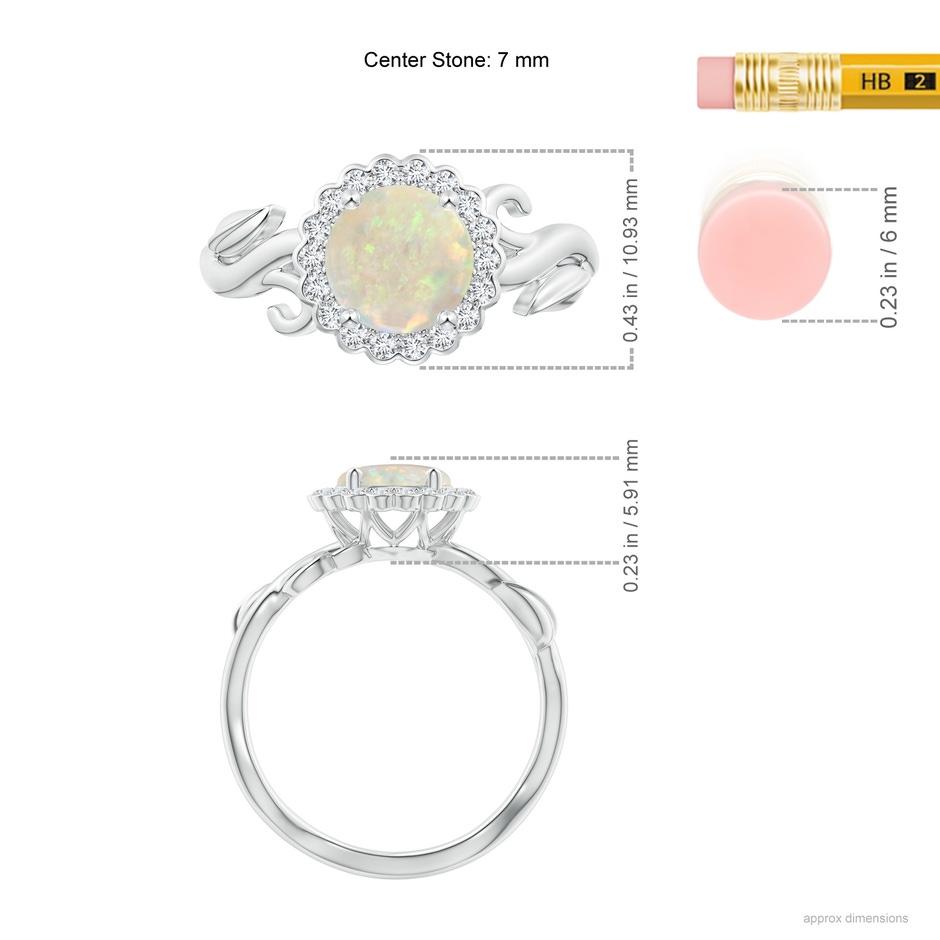 7mm AAA Vintage Inspired Opal Flower and Vine Ring in White Gold ruler