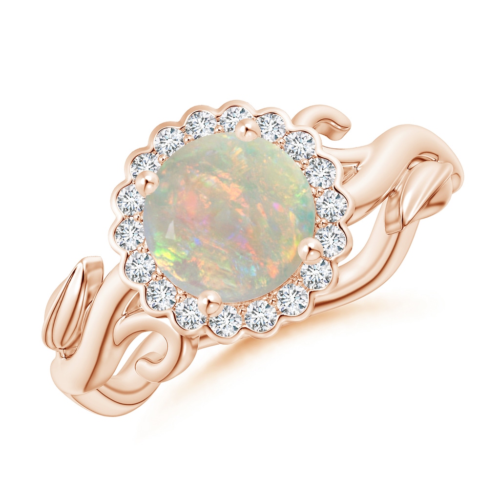 7mm AAAA Vintage Inspired Opal Flower and Vine Ring in Rose Gold