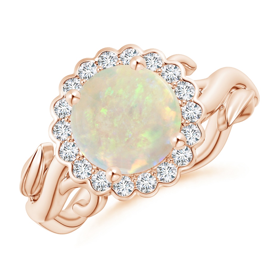 8mm AAA Vintage Inspired Opal Flower and Vine Ring in Rose Gold 