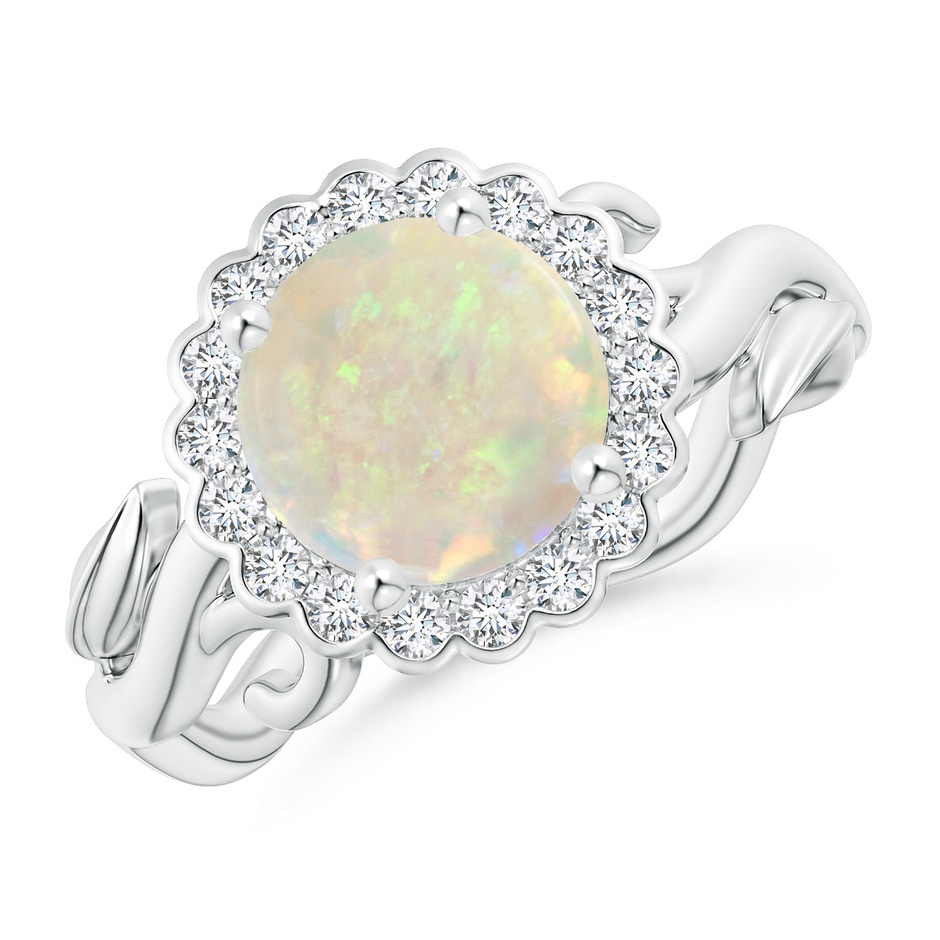8mm AAA Vintage Inspired Opal Flower and Vine Ring in White Gold 
